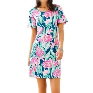 Lilly Pulitzer Mellorie Dress Mr Peacock Dream 100% Pima Cotton Size Small